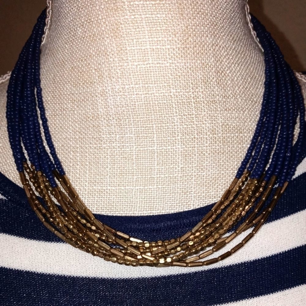 Navy Blue & Gold Multi Strand Necklace